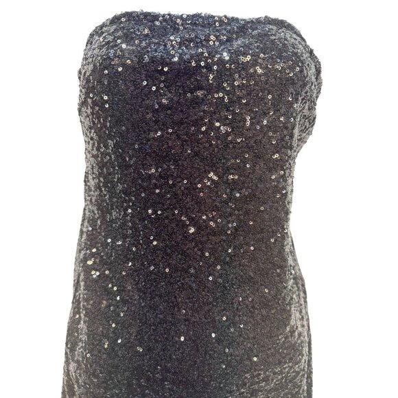 Black Sequin Strapless Mini Dress By Bear Dance M Party Holiday - Picture 2 of 10